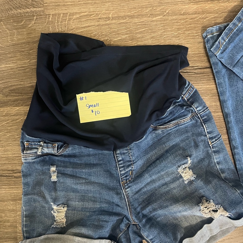 Distressed Maternity Blue Jean Shorts